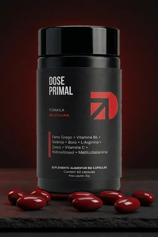 Pote da Dose Primal Fórmula Masculina com cápsulas vermelhas